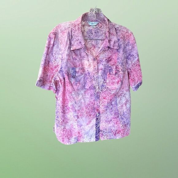 Christopher & Banks Women's Short Sleeve Button Up Top-Blouse Pink XLP - Picture 8 of 10